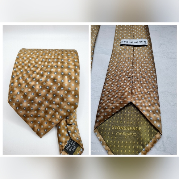 Stonehenge Silk Necktie Gold/Brown Geometric Pattern Men's Tie - Picture 1 of 11